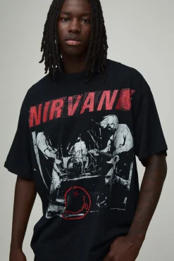 boohooMAN T-shirt Oversize Imprimé Licence Nirvana Effet Délavé Acide<Homme T-Shirts Impriméstendances|T-Shirts
