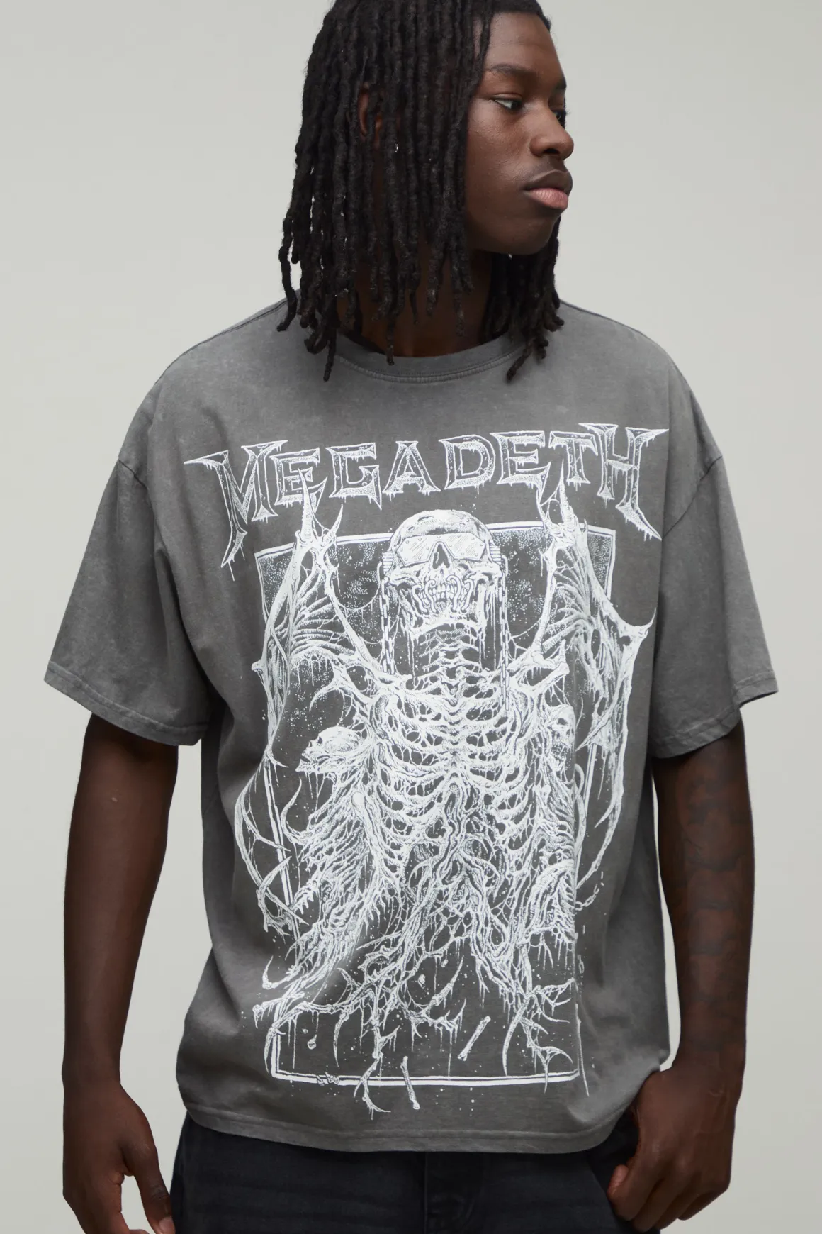 T-shirt Oversize Imprimé Licence Megadeth Délavage Acide
