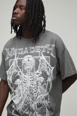 T-shirt Oversize Imprimé Licence Megadeth Délavage Acide