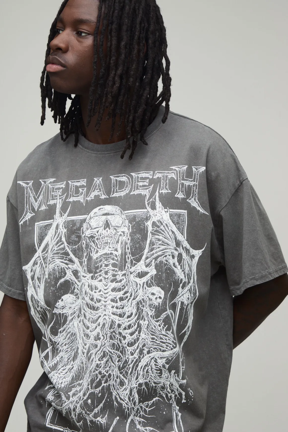 T-shirt Oversize Imprimé Licence Megadeth Délavage Acide