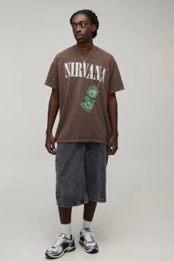 boohooMAN T-shirt Oversize Imprimé Licence Nirvana Effet Délavé Acide<Homme T-Shirts Impriméstendances|T-Shirts