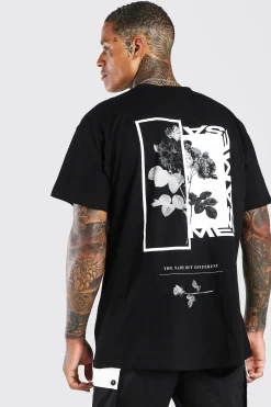 boohooMAN T-shirt oversize à imprimé photo floral dans le dos<Homme T-Shirts Impriméstendances|T-Shirts