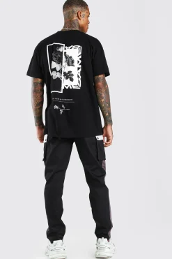 boohooMAN T-shirt oversize à imprimé photo floral dans le dos<Homme T-Shirts Impriméstendances|T-Shirts