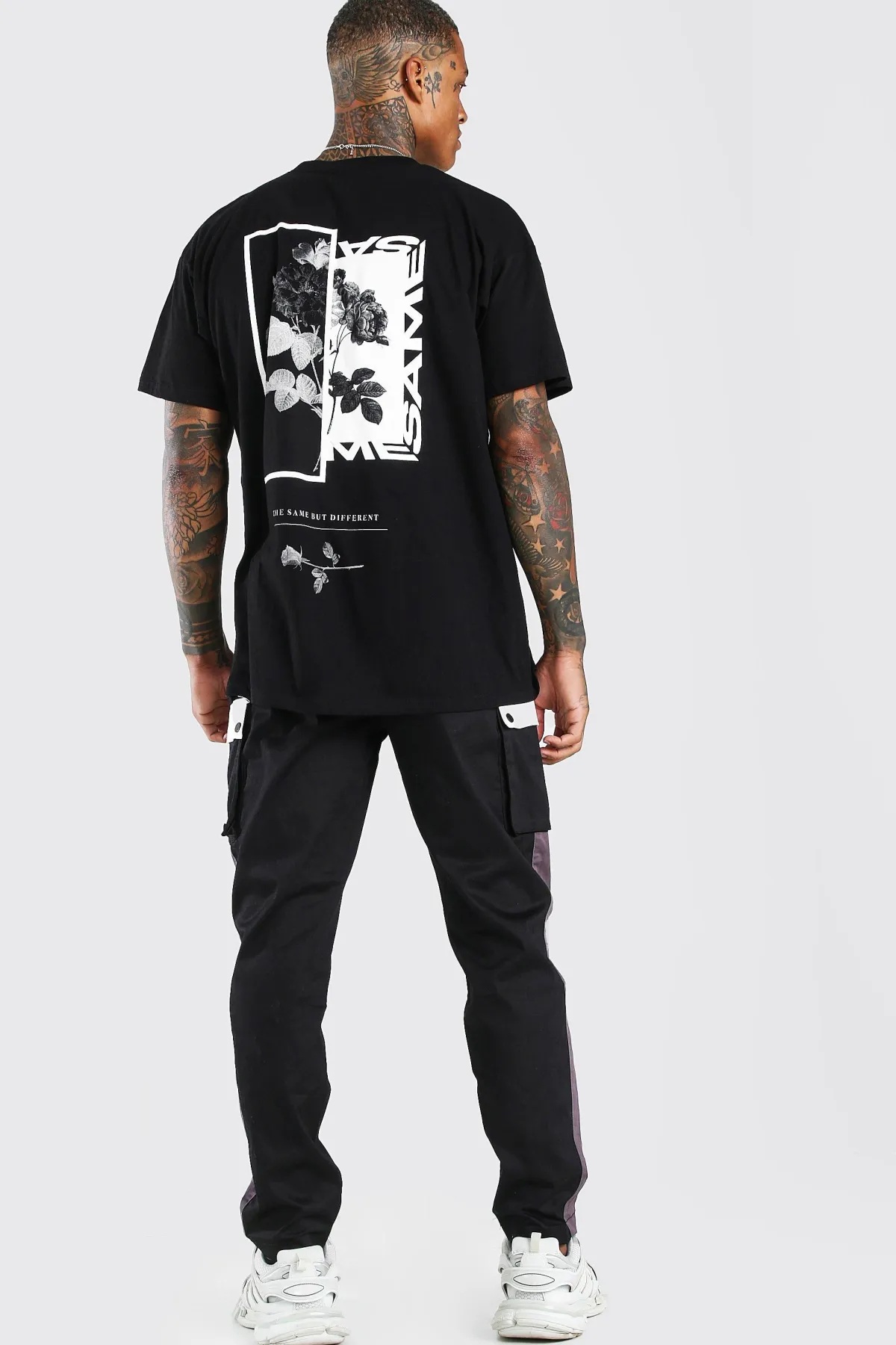 boohooMAN T-shirt oversize à imprimé photo floral dans le dos<Homme T-Shirts Impriméstendances|T-Shirts