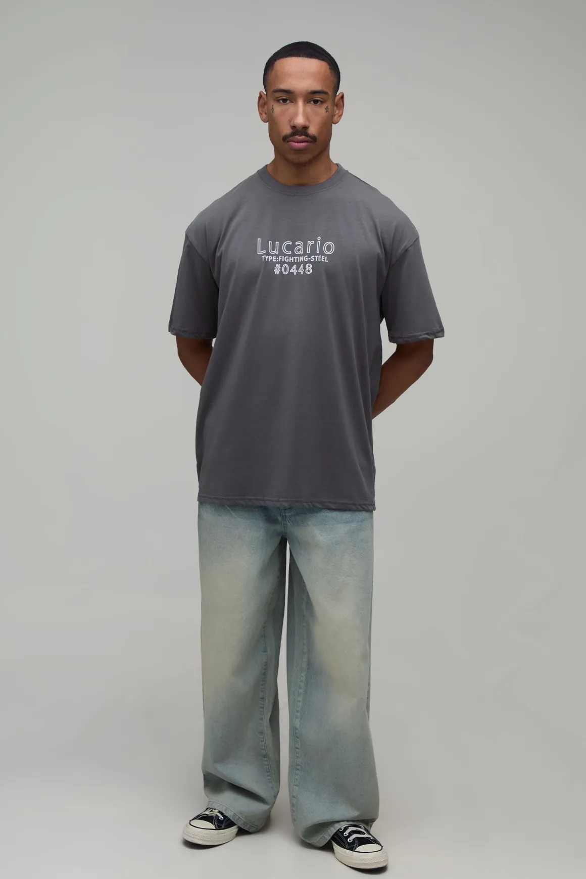 T-shirt Oversize Imprimé Pokémon Lucario Sous Licence Officielle