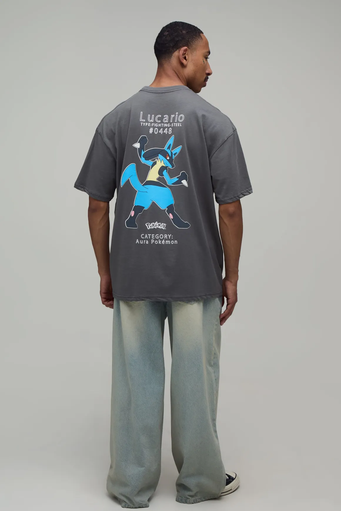 T-shirt Oversize Imprimé Pokémon Lucario Sous Licence Officielle