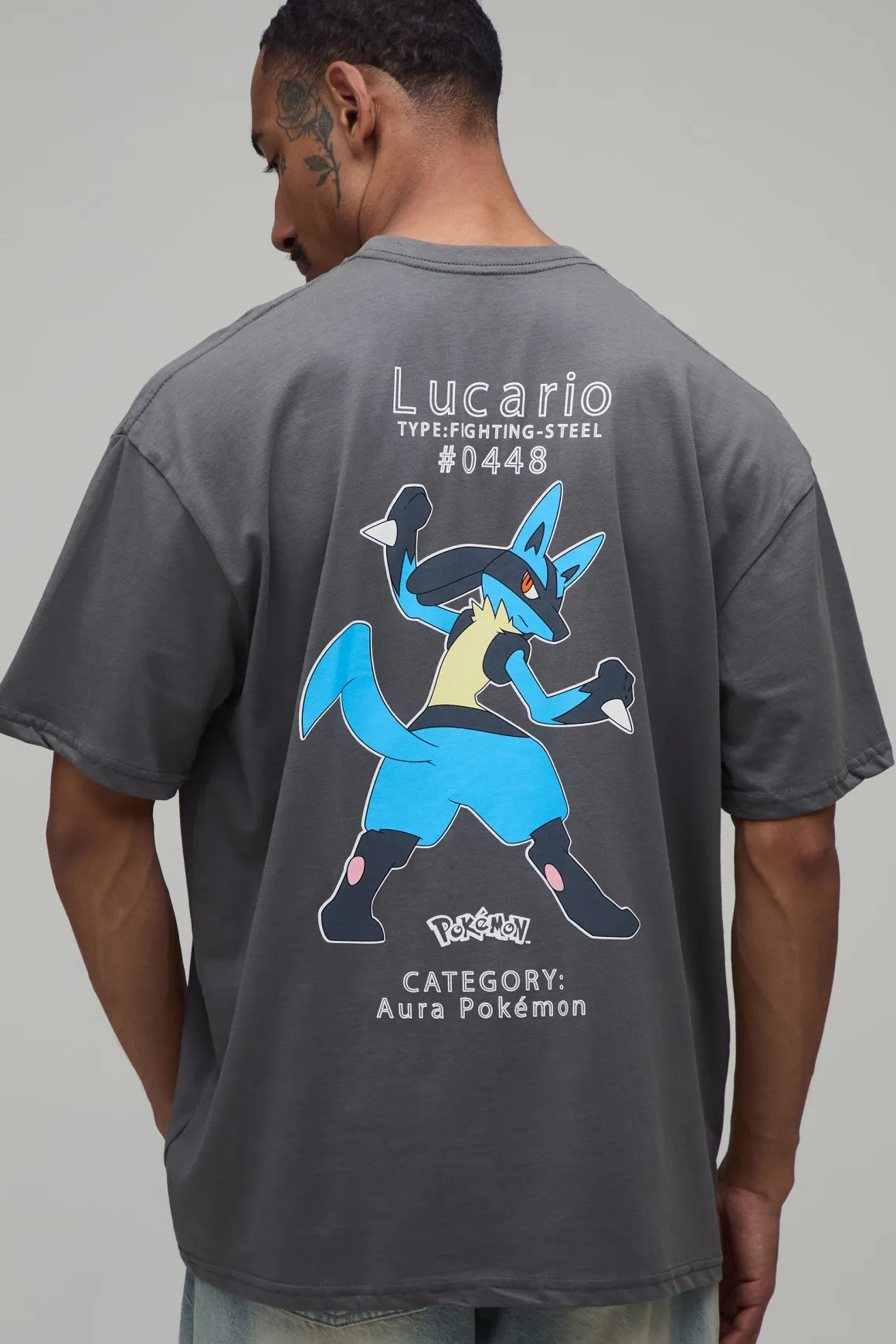 T-shirt Oversize Imprimé Pokémon Lucario Sous Licence Officielle