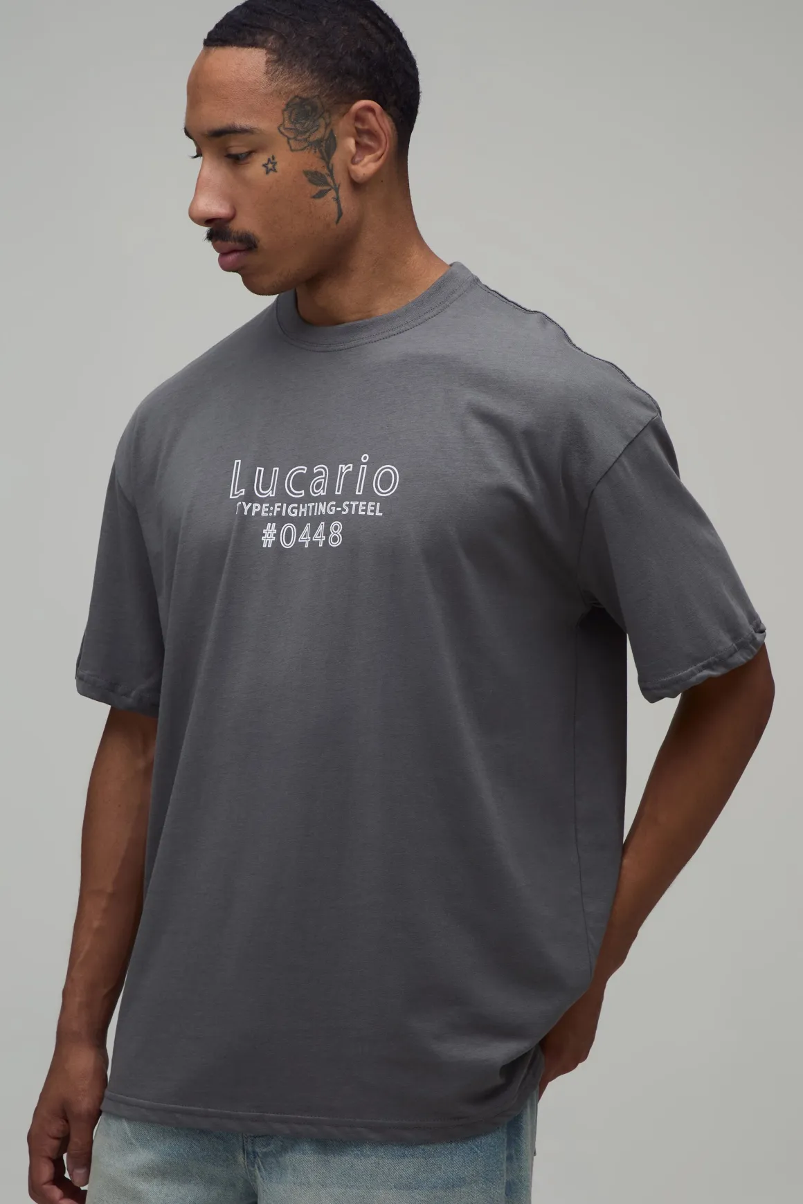 T-shirt Oversize Imprimé Pokémon Lucario Sous Licence Officielle