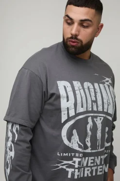 T-Shirt Oversize Imprimé Racing à Effet Superposé Plus