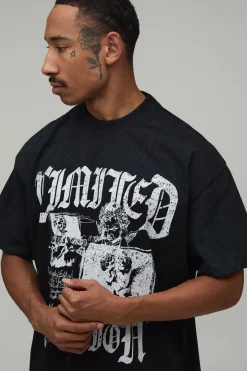 T-shirt Oversize Imprimé Renaissance Effet Spray Délavé