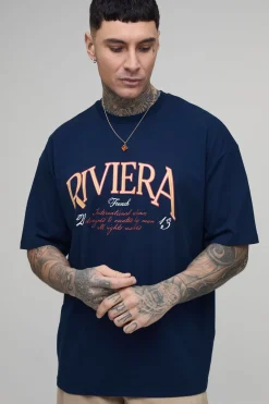 boohooMAN T-shirt Oversize Imprimé Riviera Coupe Tall<Homme T-Shirts Impriméstendances|T-Shirts