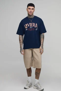 boohooMAN T-shirt Oversize Imprimé Riviera Coupe Tall<Homme T-Shirts Impriméstendances|T-Shirts