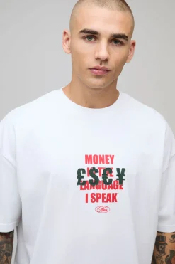 T-Shirt Oversize Imprimé Slogan Argent avec Appliqué Vieilli