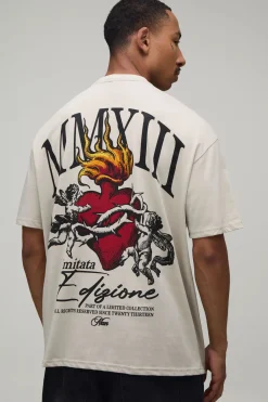 T-shirt Oversize Imprimé Tatouage Renaissance Couleur Pierre