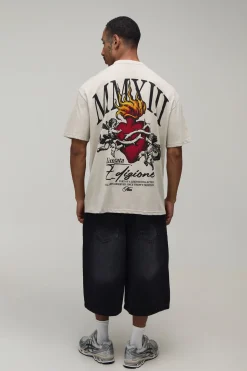 T-shirt Oversize Imprimé Tatouage Renaissance Couleur Pierre
