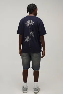 T-shirt Oversize À Imprimé Tige De Rose Dessinée Au Trait