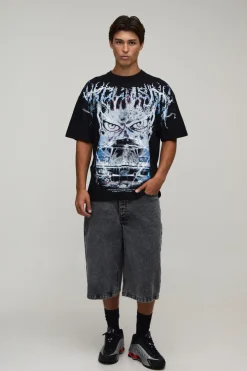 T-shirt Oversize Imprimé Voiture Avec Surpiqûres Apparentes