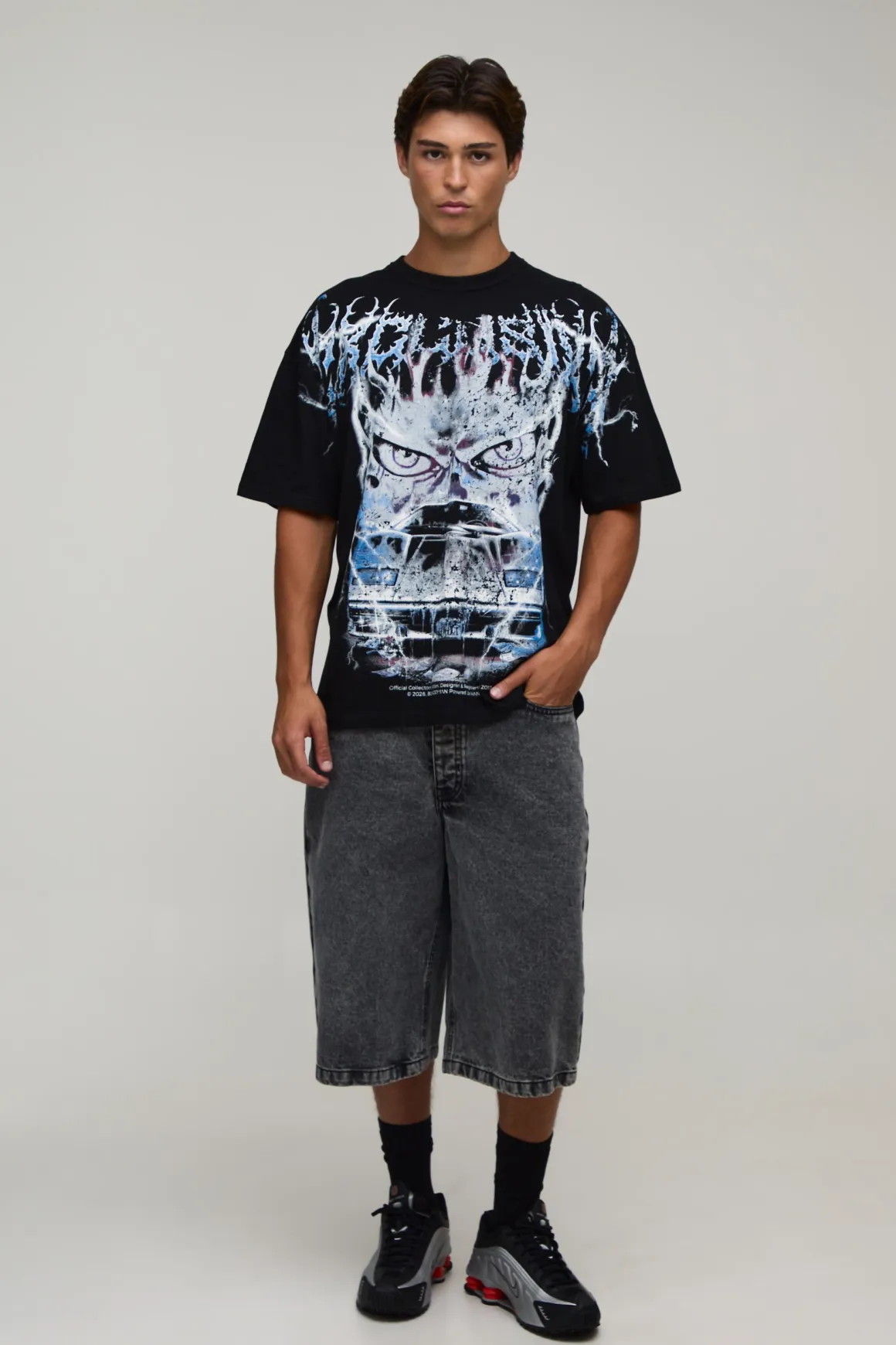 T-shirt Oversize Imprimé Voiture Avec Surpiqûres Apparentes