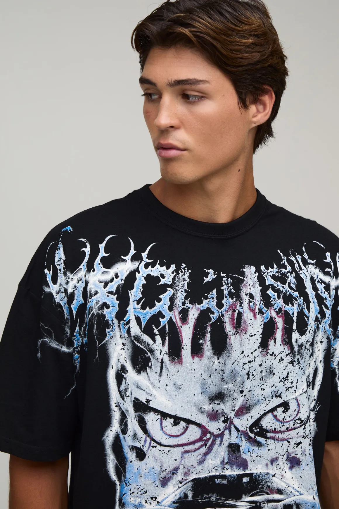T-shirt Oversize Imprimé Voiture Avec Surpiqûres Apparentes