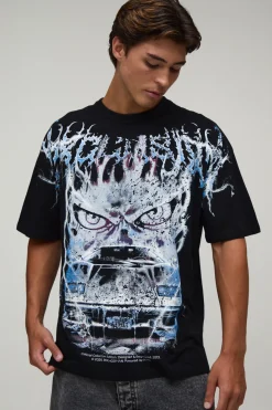 T-shirt Oversize Imprimé Voiture Avec Surpiqûres Apparentes