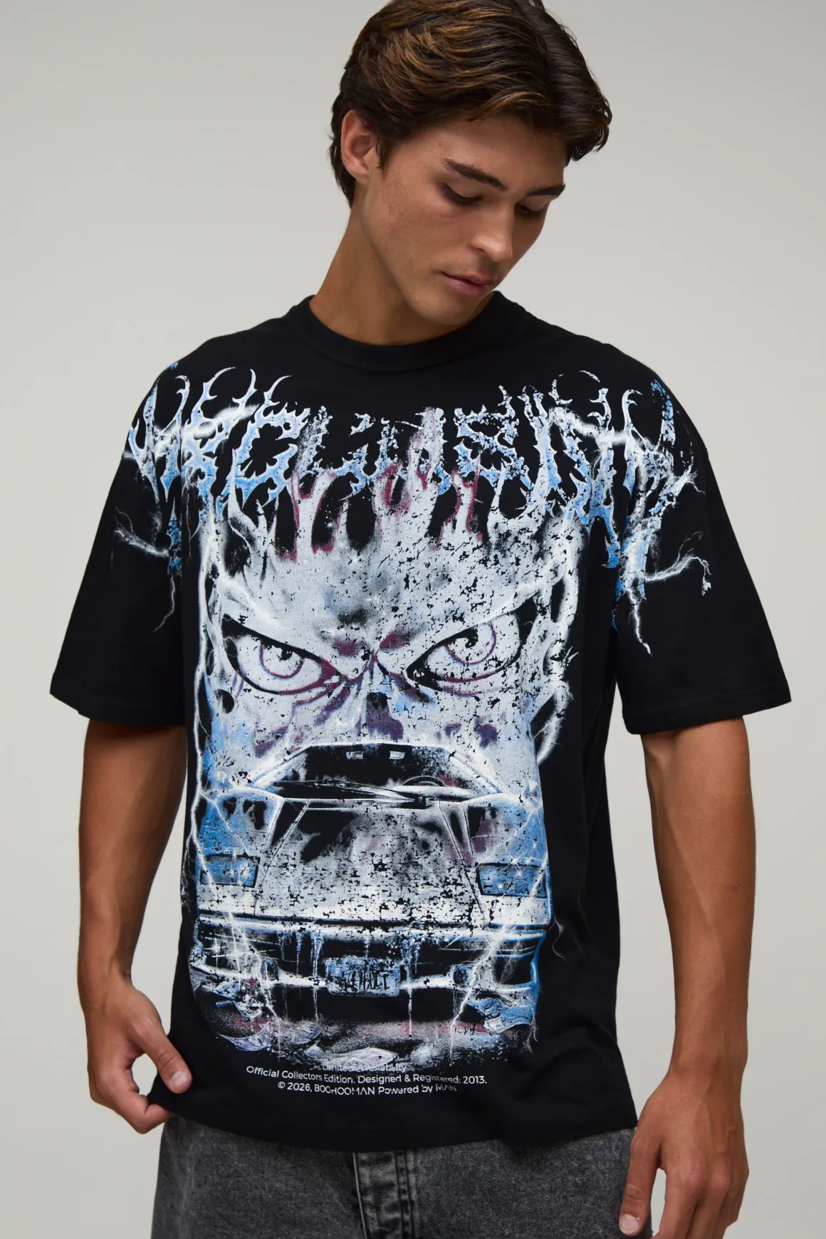 T-shirt Oversize Imprimé Voiture Avec Surpiqûres Apparentes