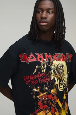 T-shirt Oversize Iron Maiden Imprimé Licence Délavage Acide
