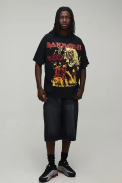 T-shirt Oversize Iron Maiden Imprimé Licence Délavage Acide