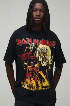 T-shirt Oversize Iron Maiden Imprimé Licence Délavage Acide