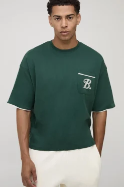 boohooMAN T-shirt oversize à la coupe boxy en interlock B, avec passepoil brodé de style volute<Homme T-Shirts