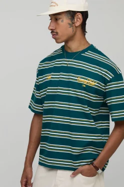 boohooMAN T-shirt oversize à la coupe boxy et à rayures style Country Club<Homme T-Shirts