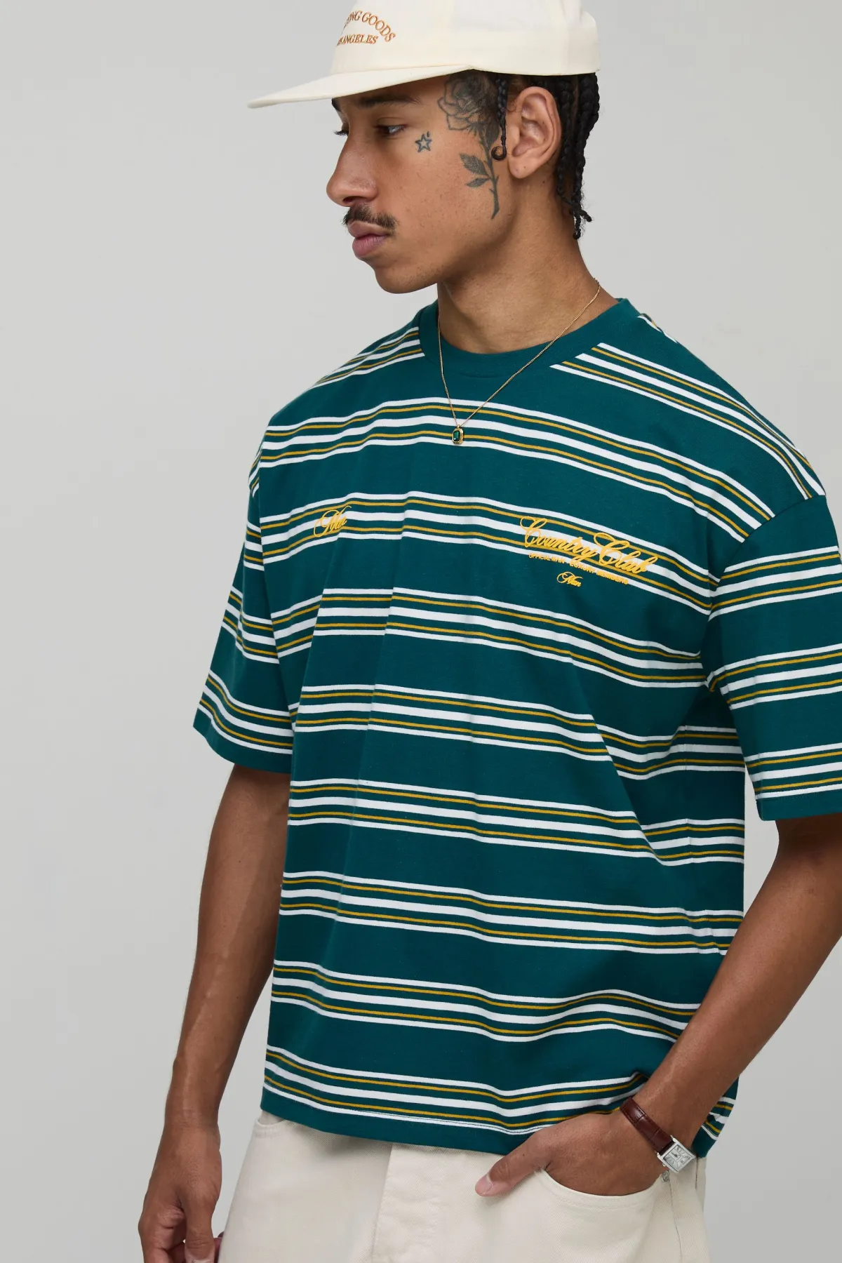 boohooMAN T-shirt oversize à la coupe boxy et à rayures style Country Club<Homme T-Shirts