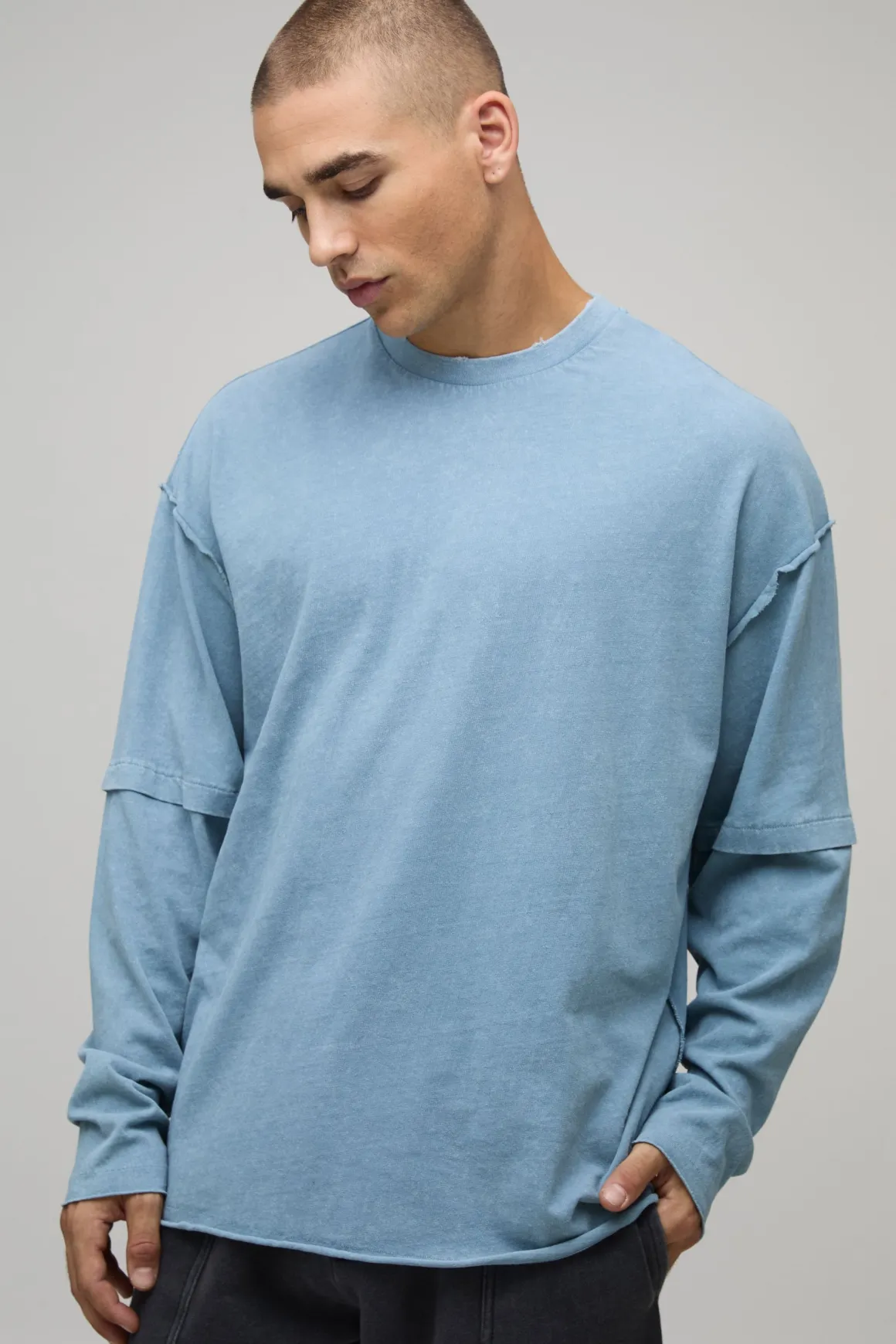 T-Shirt Oversize Lavé Poids Lourd Coutures Apparentes Effet Superposition