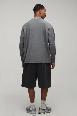 boohooMAN T-shirt Oversize Manches Longues Effet Délavé À Coutures Apparentes<Homme Tout Afficher|T-Shirts