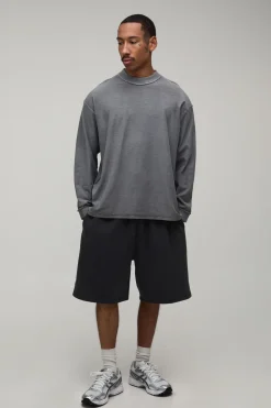 boohooMAN T-shirt Oversize Manches Longues Effet Délavé À Coutures Apparentes<Homme Tout Afficher|T-Shirts