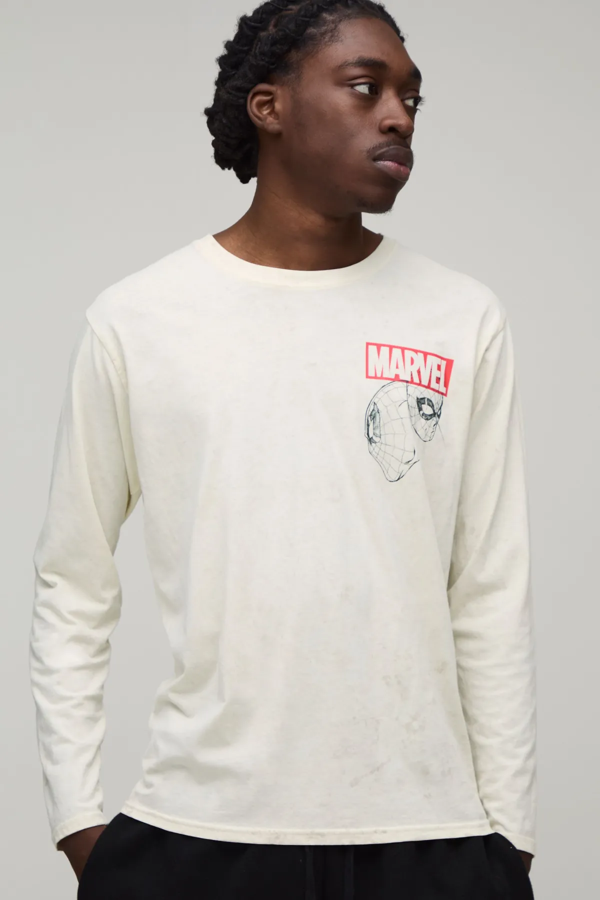 boohooMAN T-shirt Oversize À Manches Longues Imprimé Spiderman Effet Délavé Acid Wash<Homme T-Shirts Impriméstendances|T-Shirts