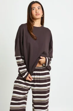 T-shirt Oversize À Manches Rayées Double Épaisseur