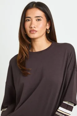 T-shirt Oversize À Manches Rayées Double Épaisseur