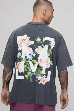 boohooMAN T-shirt Oversize À Motif Floral Graphique Effet Délavé Acide<Homme T-Shirts Impriméstendances|T-Shirts