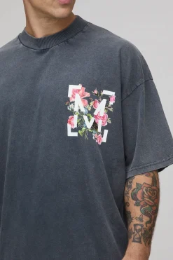 boohooMAN T-shirt Oversize À Motif Floral Graphique Effet Délavé Acide<Homme T-Shirts Impriméstendances|T-Shirts