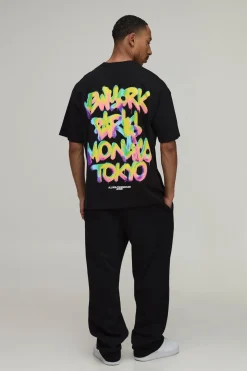T-shirt Oversize Noir Avec Imprimé Graffiti Localisation