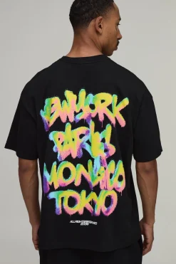 T-shirt Oversize Noir Avec Imprimé Graffiti Localisation