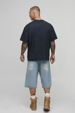 T-shirt Oversize Noir Délavé À L'acide Imprimé Synthétique Et Flammes