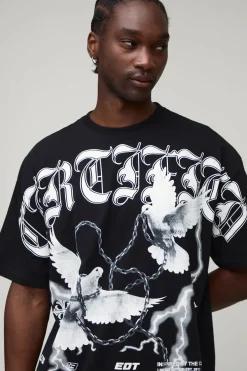 T-shirt Oversize Noir Tall À Imprimé Colombe Gothique Sur Les Coutures