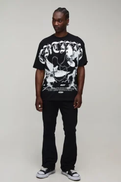 T-shirt Oversize Noir Tall À Imprimé Colombe Gothique Sur Les Coutures