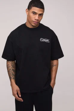 T-shirt Oversize Officiel Brodé En Coton Épais À Col Étendu