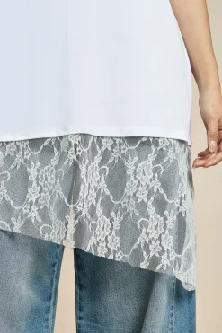 boohoo T-shirt oversize à ourlet en dentelle<Femme Satin Et Dentelle|Tops