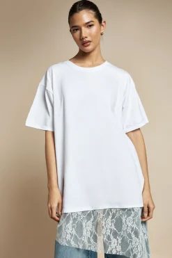 boohoo T-shirt oversize à ourlet en dentelle<Femme Satin Et Dentelle|Tops