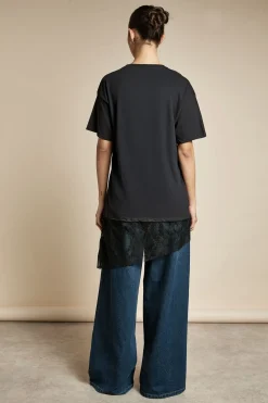 T-shirt oversize à ourlet en dentelle