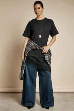 T-shirt oversize à ourlet en dentelle