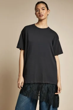 T-shirt oversize à ourlet en dentelle